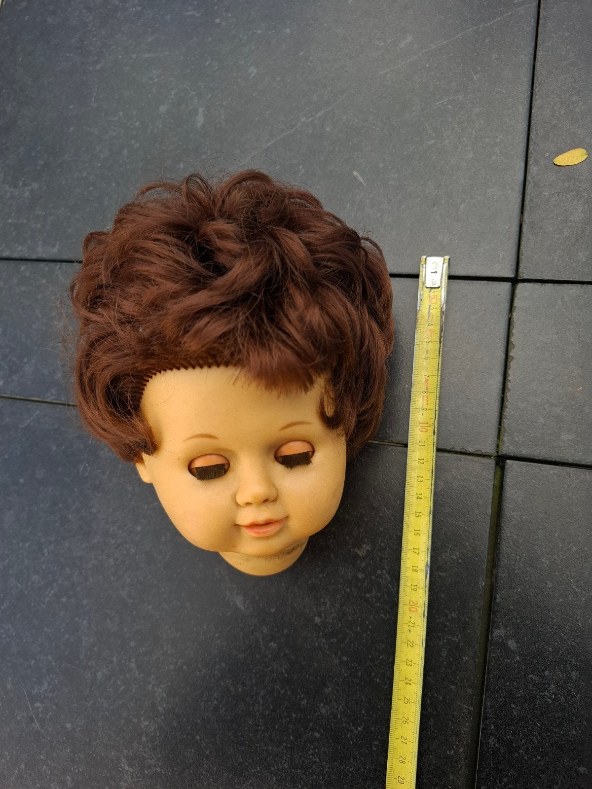 Vintage poppenhoofd met haar - Allen hoofd, Verzamelen, Ophalen of Verzenden, Gebruikt, Overige typen