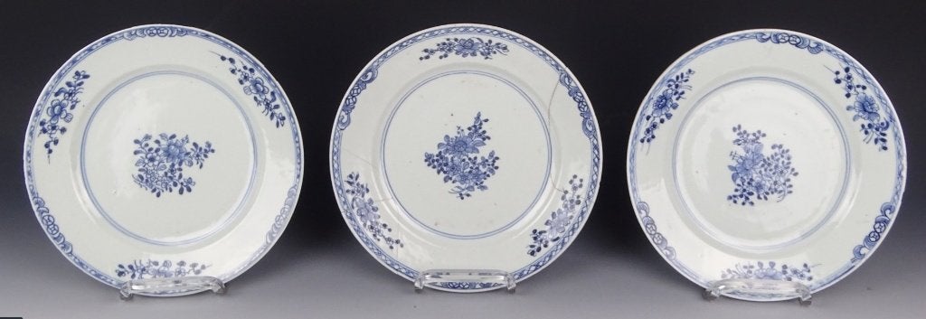 3 antiek Qianlong 18e Eeuw Chinees porseleinen borden bloem, Antiek en Kunst, Ophalen of Verzenden