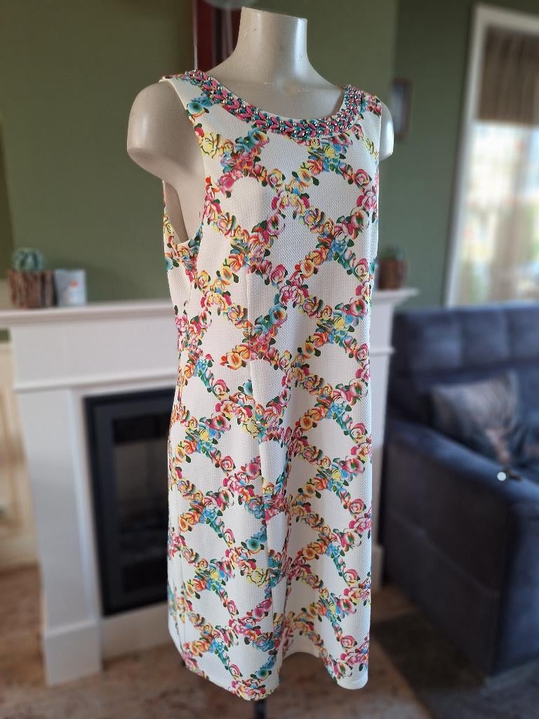 K-Design nieuwe crème gevoerde jurk met bloemen XXL, K-design, Wit, Maat 46/48 (XL) of groter, Ophalen of Verzenden