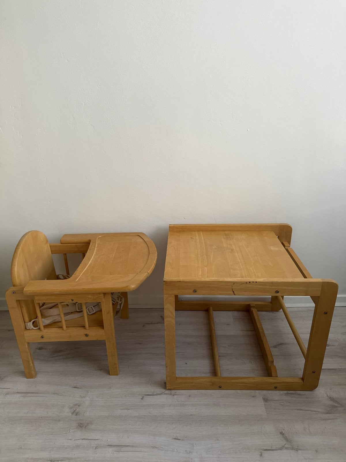 Houten vintage kinderstoel kubus set eetstoel en tafeltje, Ophalen, Gebruikt, Tafel(s) en Stoel(en)
