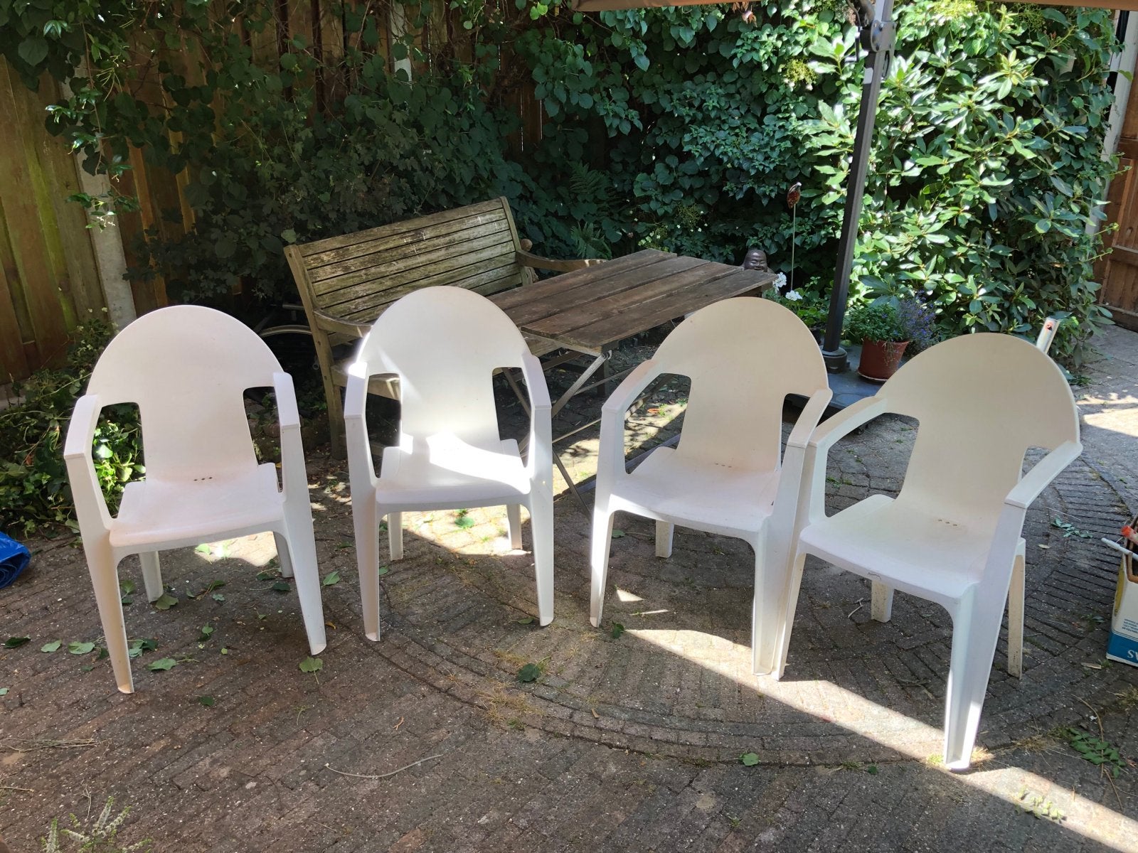 4 Hartman Oxford Club tuinstoelen wit, Ophalen, Gebruikt, Kunststof, Stapelbaar