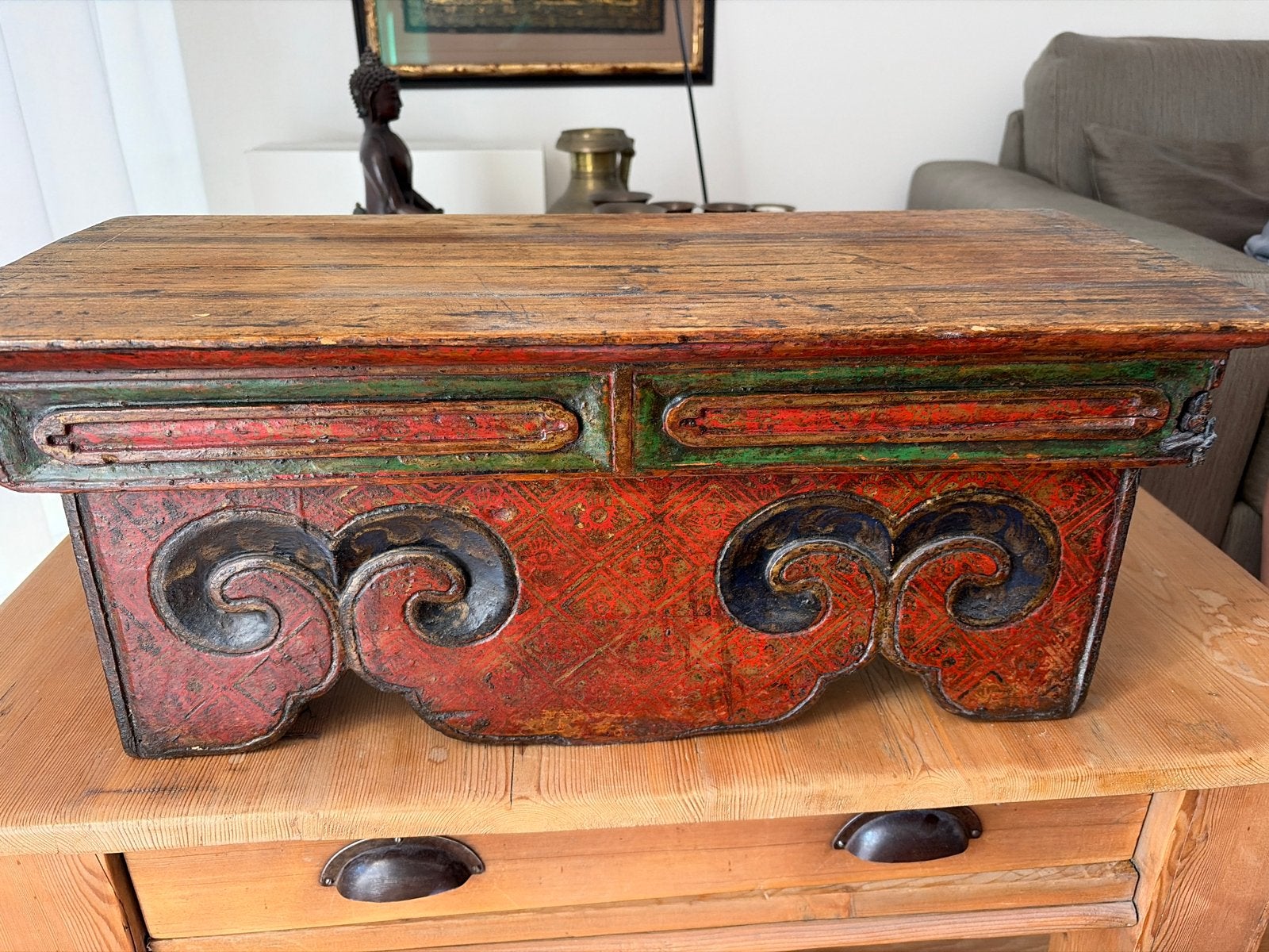Antieke Opvouwbare Tibetaanse Altaartafel, Antiek en Kunst, Ophalen