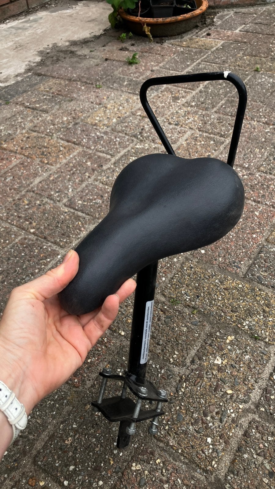 Stang zadeltje voor damesfiets, Voorzitje, Gebruikt, Voetsteuntjes, 15 t/m 36 kg