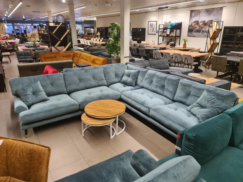 Nieuwe hoekbank adore velvet aqua turquoise petrol 290x290cm, Ophalen, Industrieel landelijk barok brocante koloniaal boheems vintage