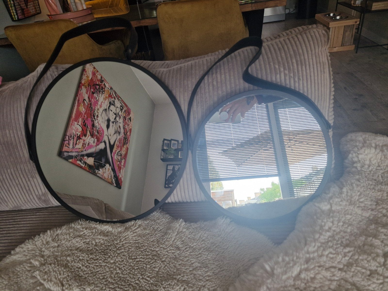 kwantum 2 zwarte industriële ronde spiegels - 44cm en 32cm, Ophalen