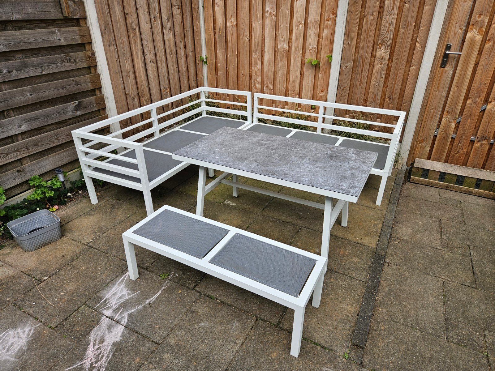 Complete loungeset met kussens voor tuin/terras, Ophalen, 6 zitplaatsen, Aluminium, Zo goed als nieuw