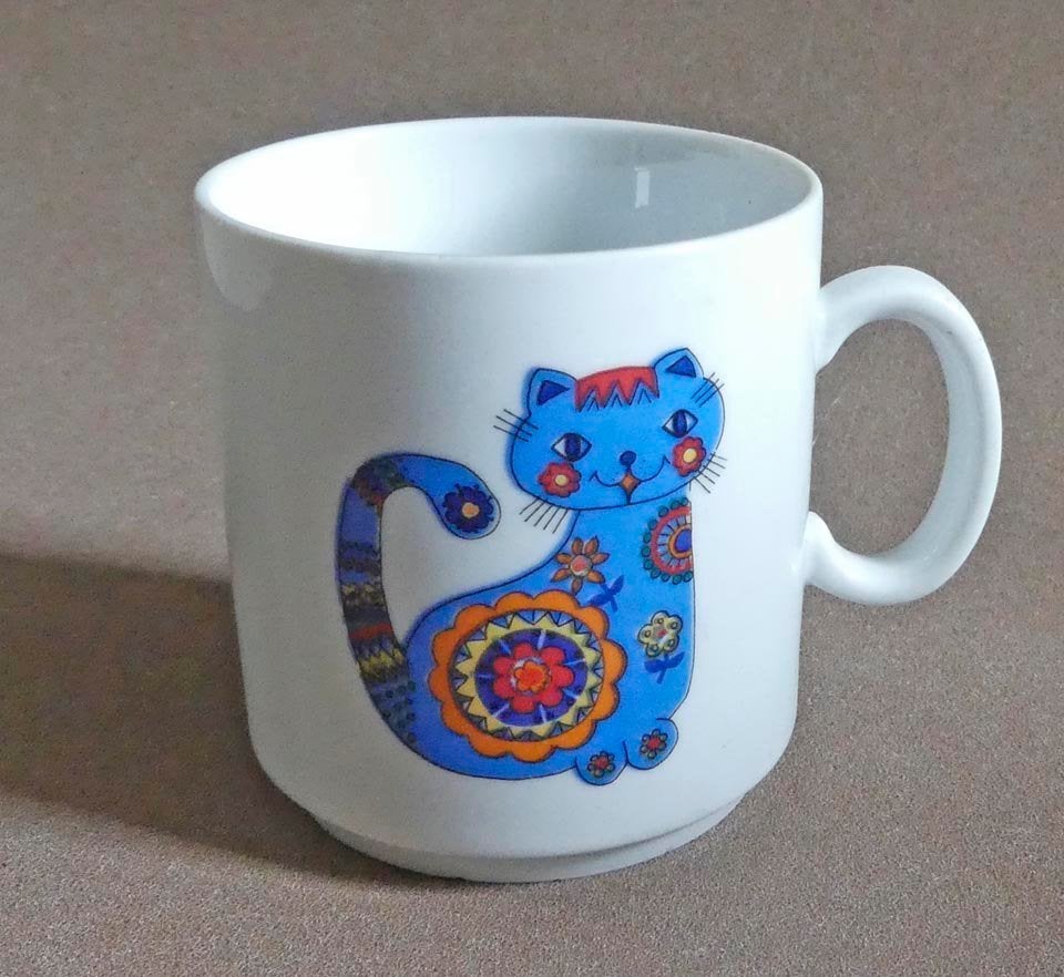 Vintage kattenbeker vintage mok kat poes Kronester wit blauw, Gebruikt, Ophalen of Verzenden, Overige stijlen, Kop(pen) en/of Schotel(s)