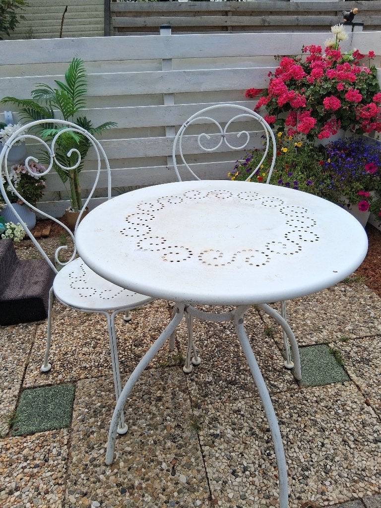 Brocante bistroset, Tuin en Terras, Ophalen, Gebruikt, Overige materialen, 2 zitplaatsen