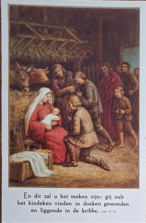 Kerstgroep met tekst, Verzenden, 1920 tot 1940, Ongelopen, Feest(dag)