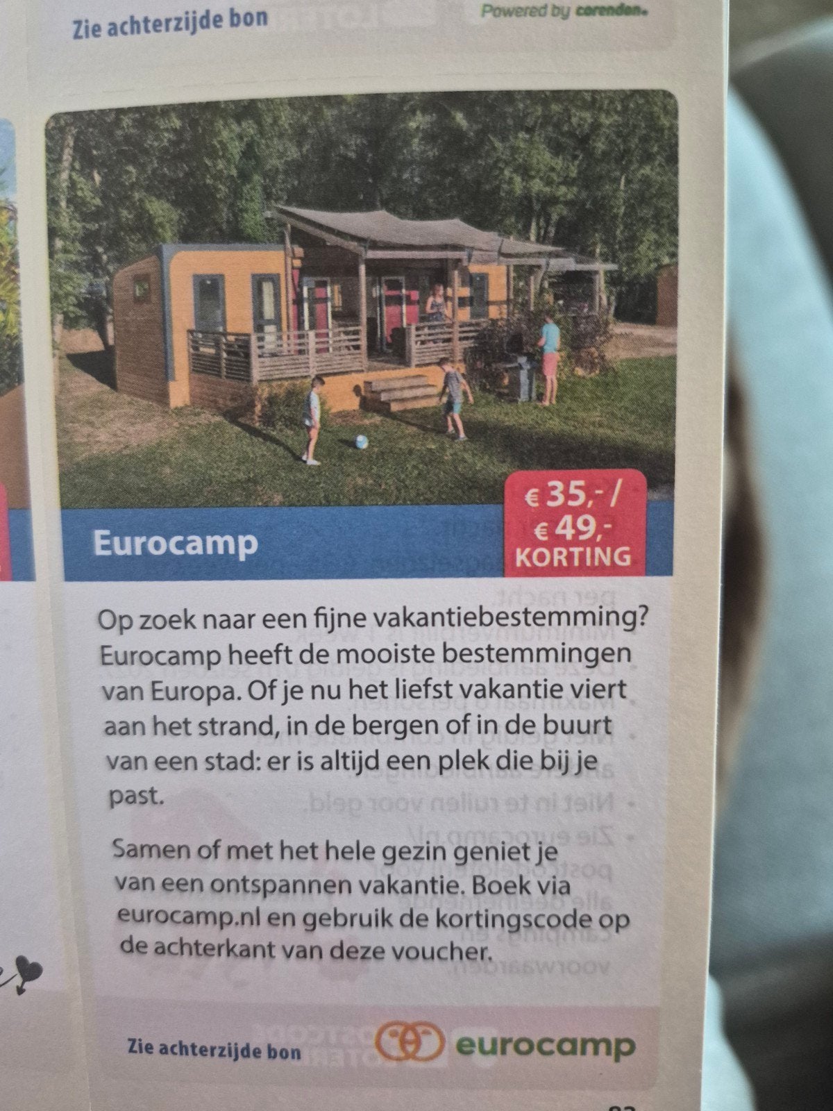 Eurocamps korting, Tickets en Kaartjes, Eén persoon, Kortingsbon, Bungalowpark