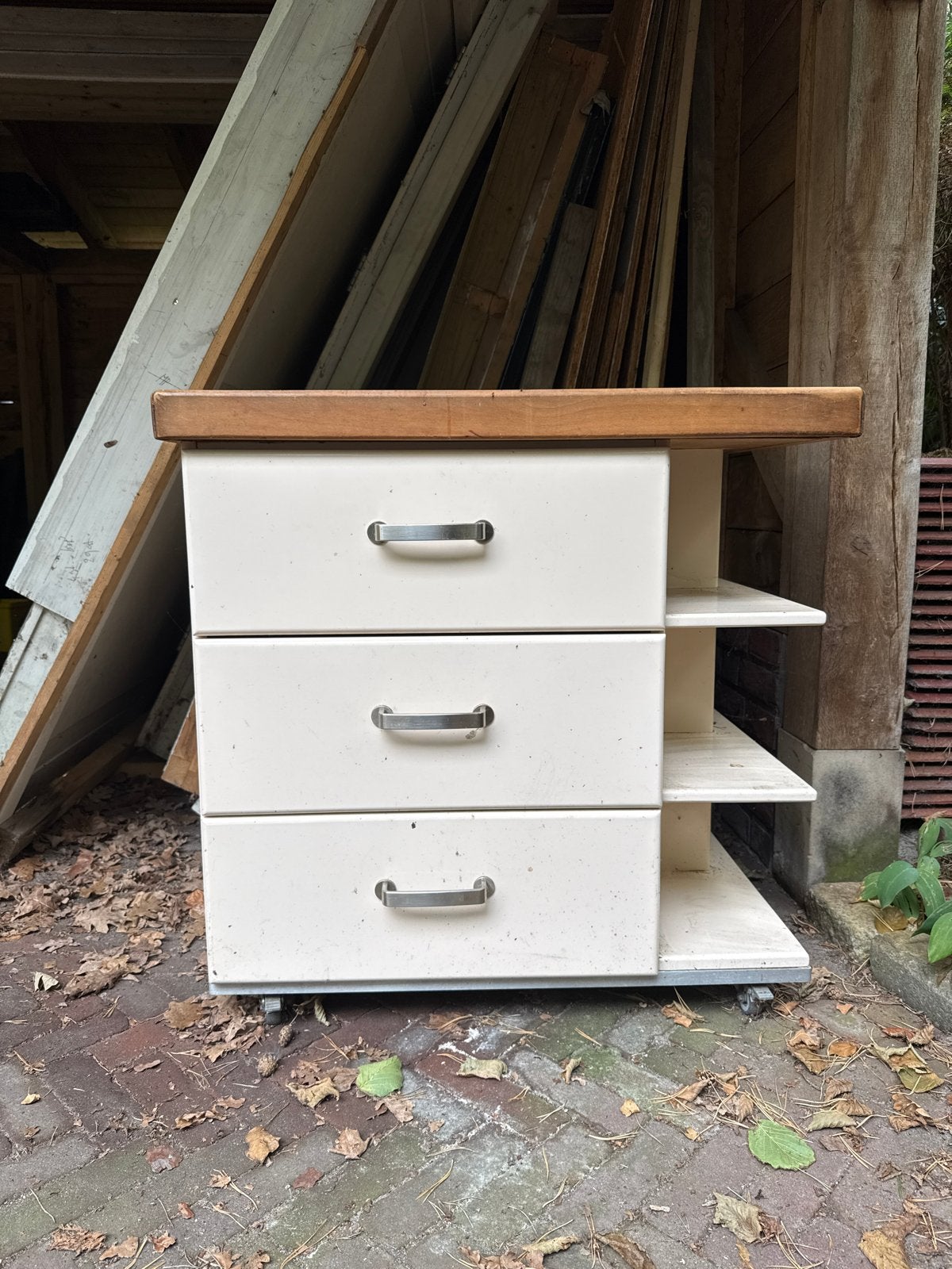 Houten keukenblok met lades en planken, Ophalen, Gebruikt, Hout, Keukentrolley