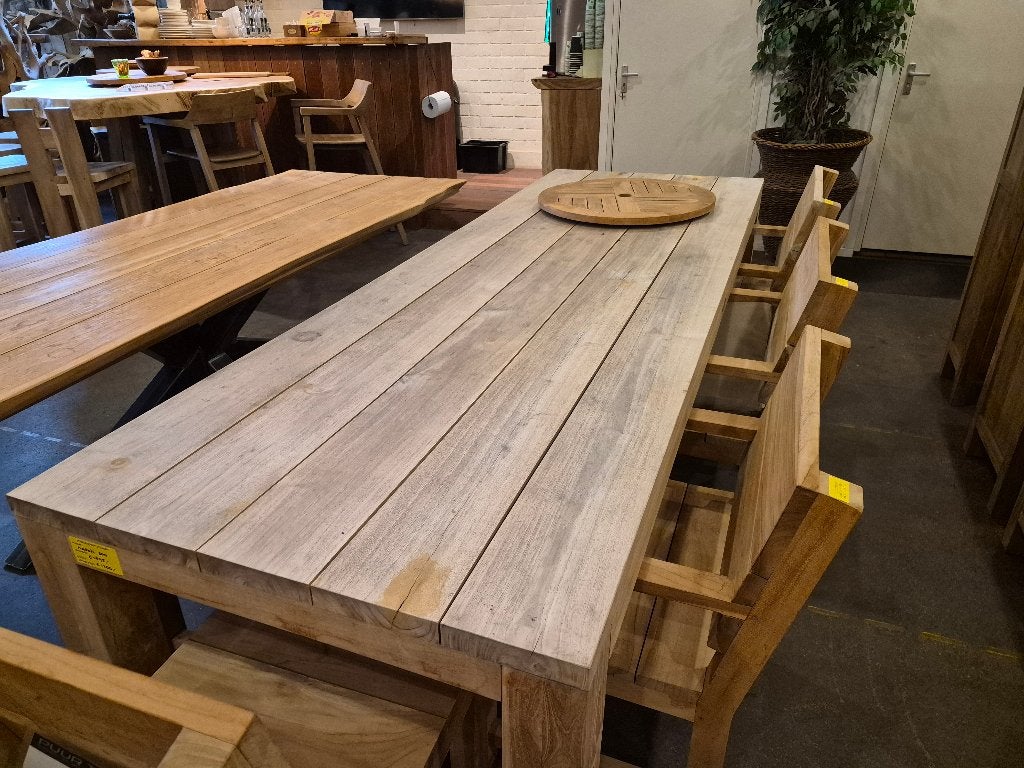 8 persoons teak tuintafel | OUTLET | 100x300cm, Ophalen, Zo goed als nieuw, Rechthoekig, Teakhout