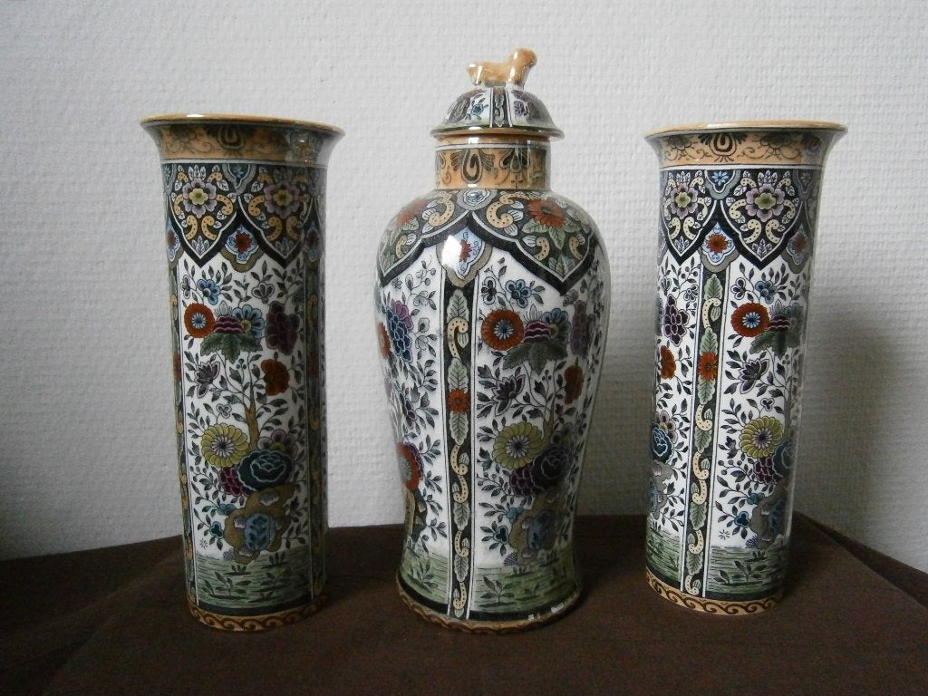 Kaststel Antiek, dekselvaas en 2 vazen, Antiek en Kunst, Ophalen of Verzenden