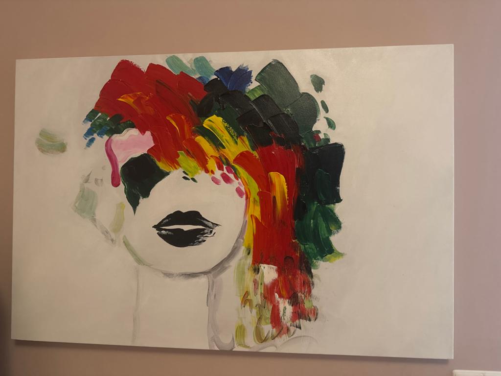Modern Abstract Schilderij - Kleurrijk Gezicht, Ophalen