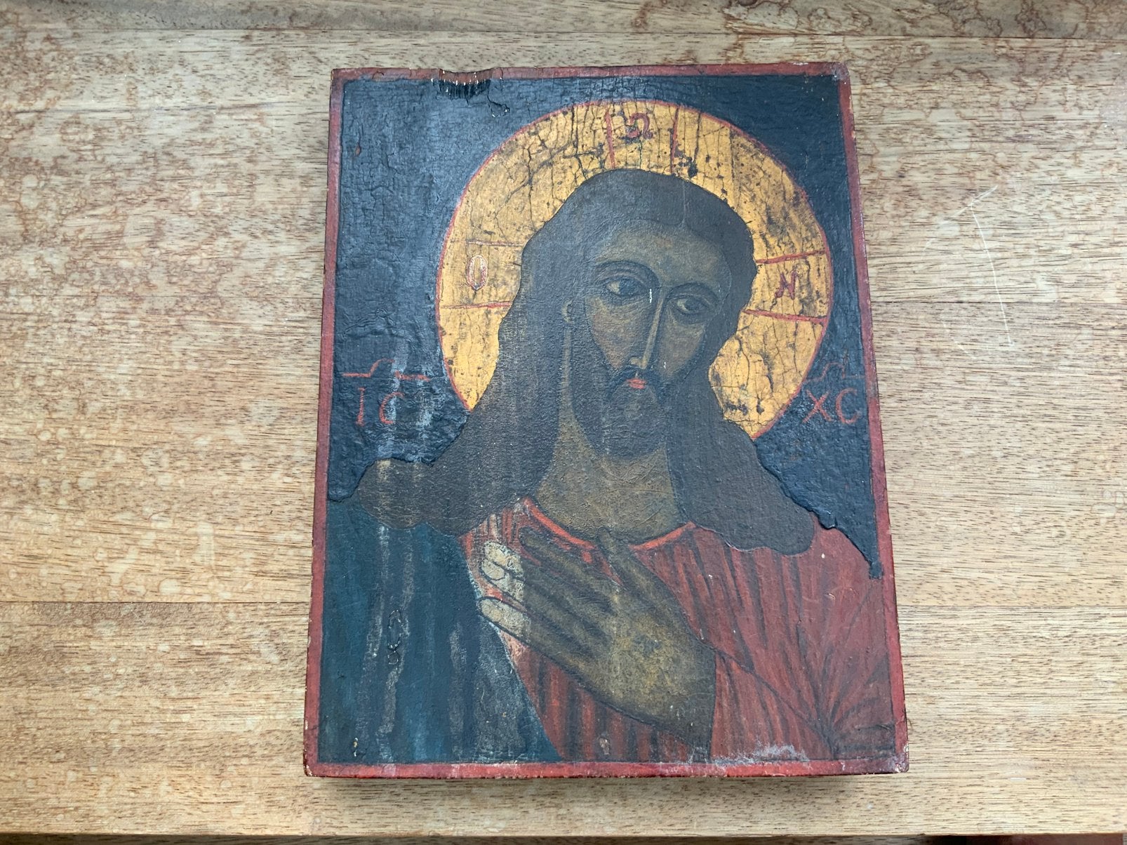 Antieke 19e-eeuwse Russische Ikoon Christus Pantocrator, Ophalen of Verzenden