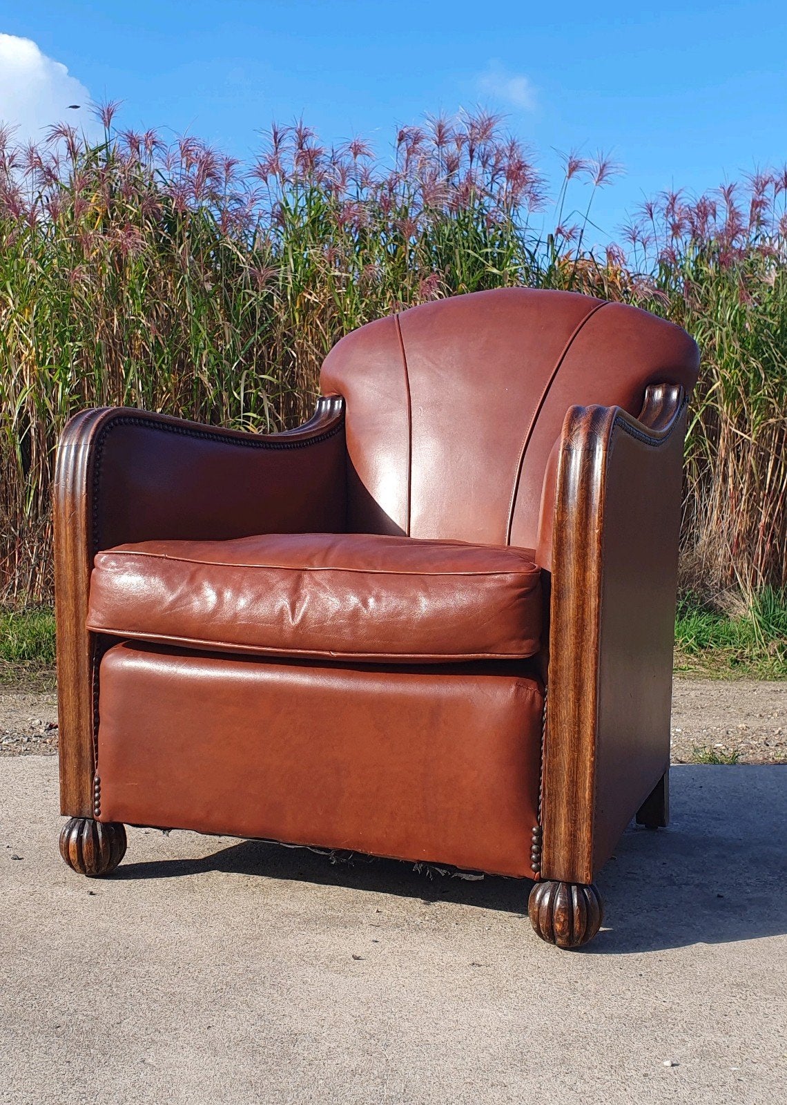 Vintage bruine fauteuil art deco stijl, Ophalen
