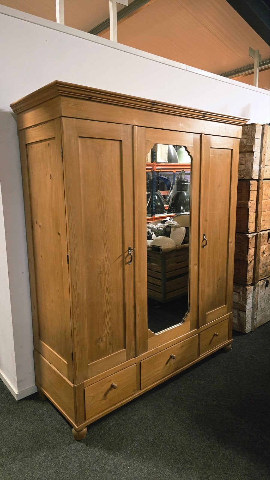 Antieke Grenen Houten Kledingkast uit voorraad leverbaar!, Huis en Inrichting, 200 cm of meer, 150 tot 200 cm, Ophalen of Verzenden
