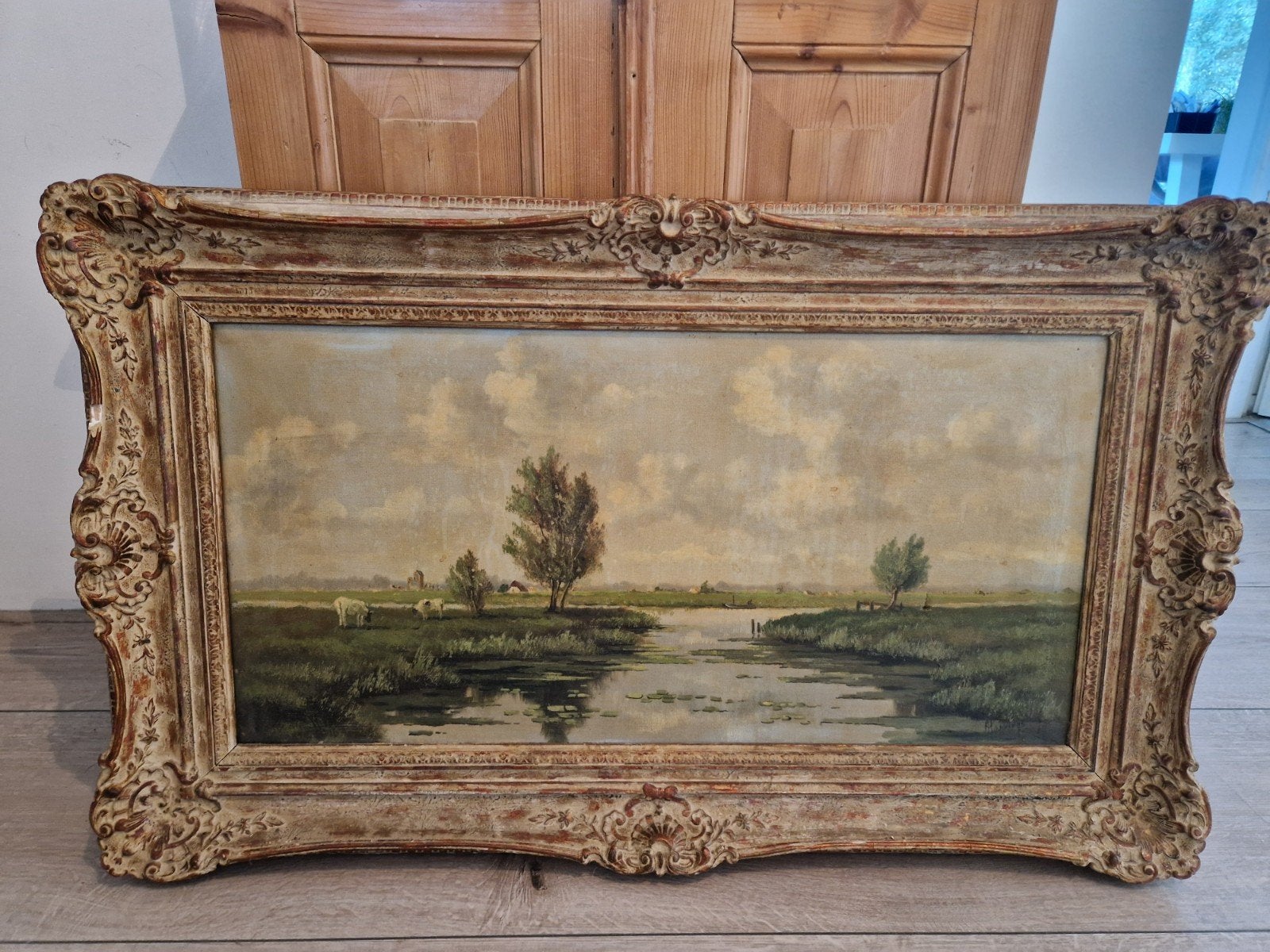 schilderij landschap inclusief lijst, Ophalen, Handgeschilderd, Landschap, Doek
