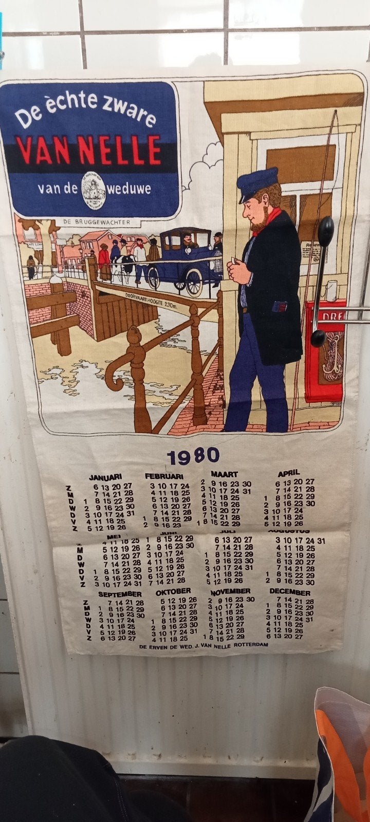 Vintage Van Nelle theedoek/kalender 1980 - De Bruggewachter, Ophalen of Verzenden, Zo goed als nieuw, Overige typen
