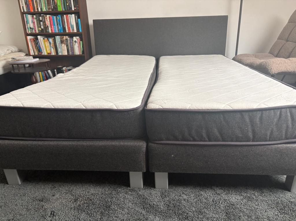 Boxspring 210x160, Ophalen, Tweepersoons, 180 cm, Grijs