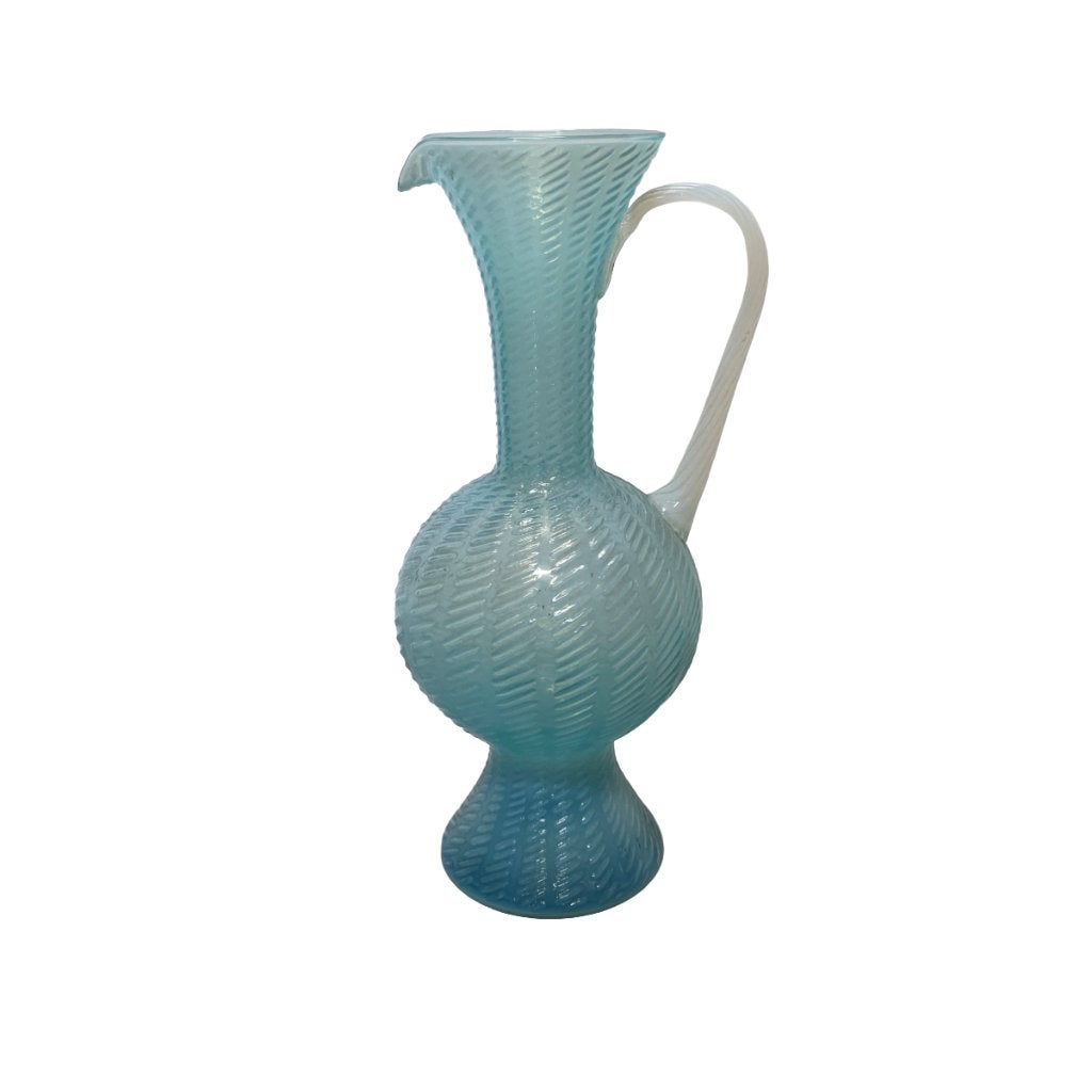 Vintage blauwe Swirl karaf uit Italië, Vintage, Blauw, Ophalen of Verzenden, Zo goed als nieuw