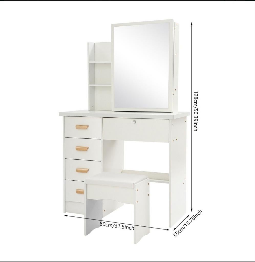 Witte kaptafel met spiegel, Ophalen, Gebruikt, Modern, Scandinavisch, 100 tot 150 cm