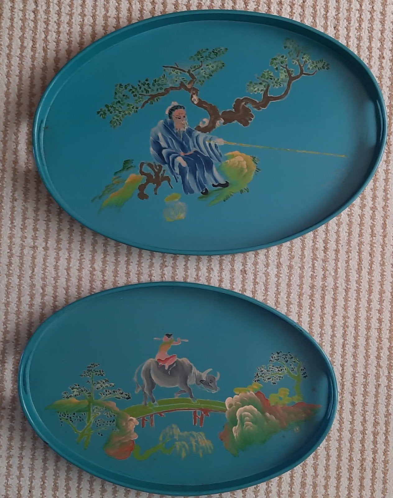 Chinese dienbladen met handgeschilderde scènes, Antiek en Kunst, Ophalen of Verzenden