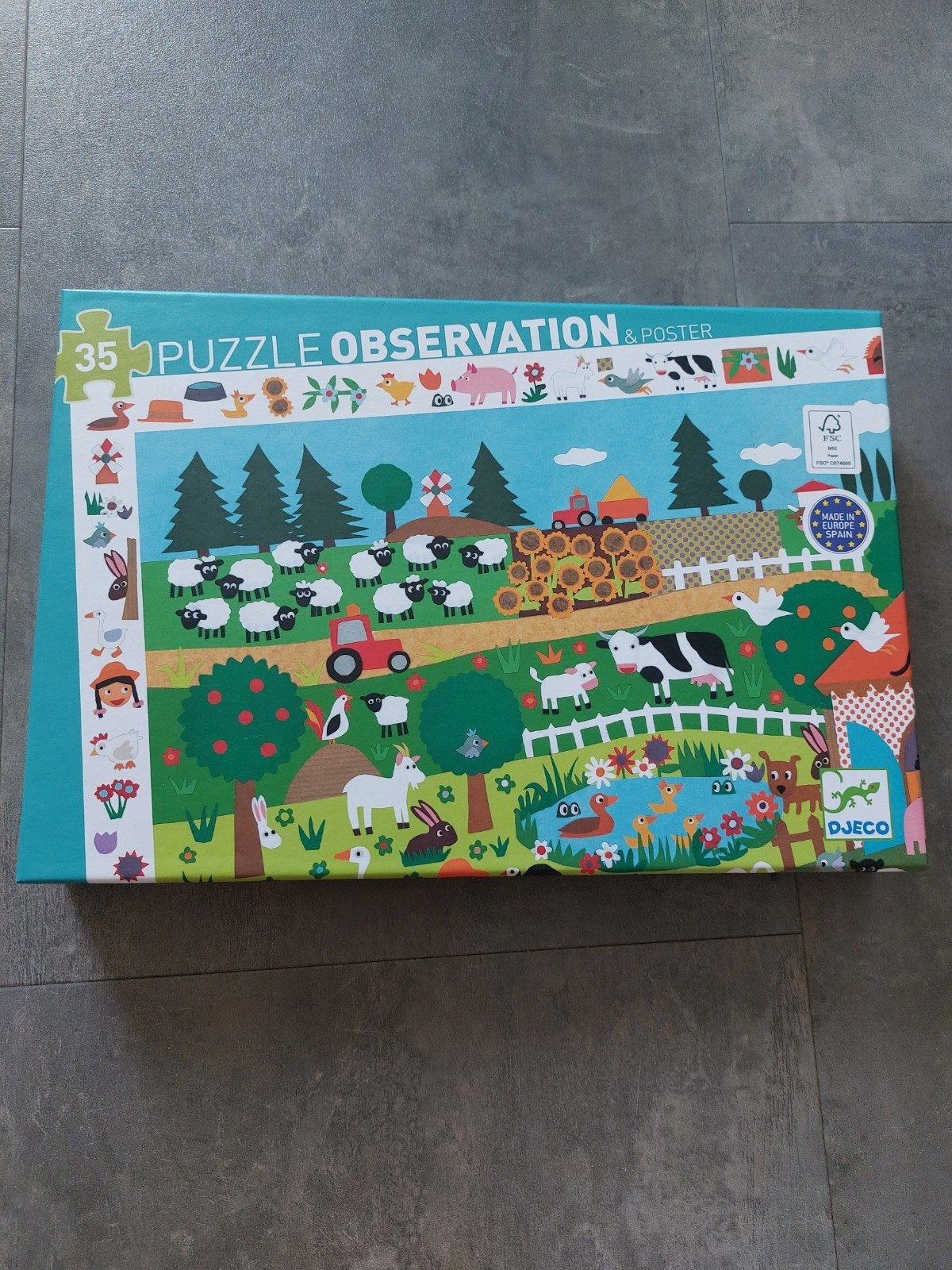 Djeco Boerderij Observatie Puzzel 35 Stukjes, Ophalen of Verzenden, 10 tot 50 stukjes, Zo goed als nieuw, 2 tot 4 jaar