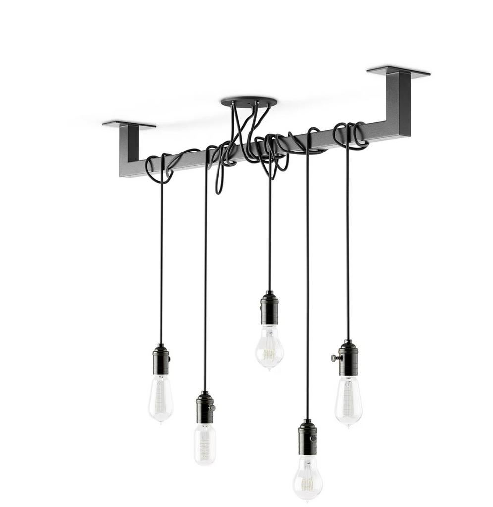 Loftbar Industriële plafondlamp met 5 Edison gloeilampen, Ophalen, Gebruikt, Metaal, 50 tot 75 cm