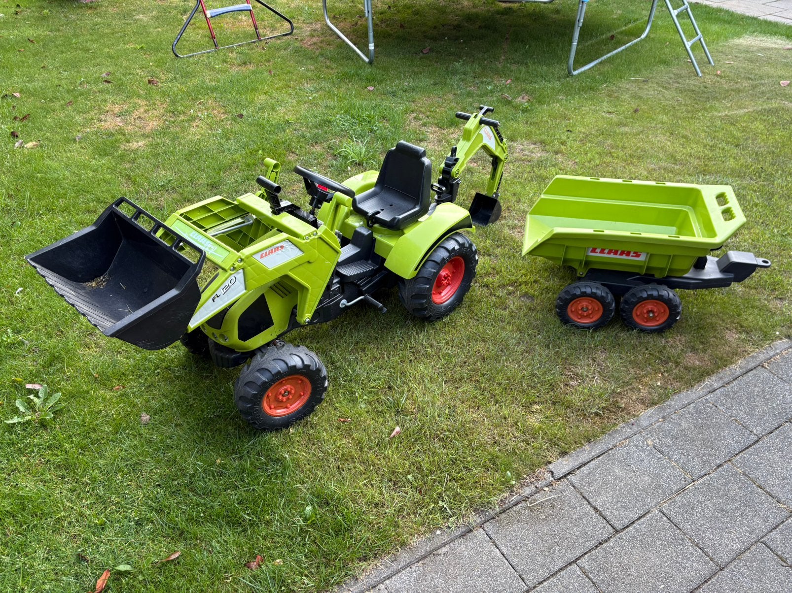 Claas tractor met kar en 2 laadscheppen, Kinderen en Baby's, Ophalen, Zo goed als nieuw, Overige merken, Met kar of aanhanger
