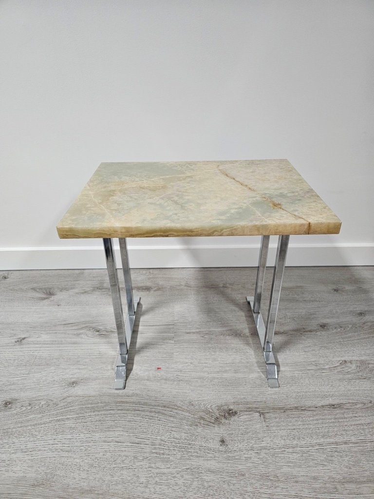 Vintage bijzettafel onyx marmeren blad voor €75,-, Antiek en Kunst, Ophalen