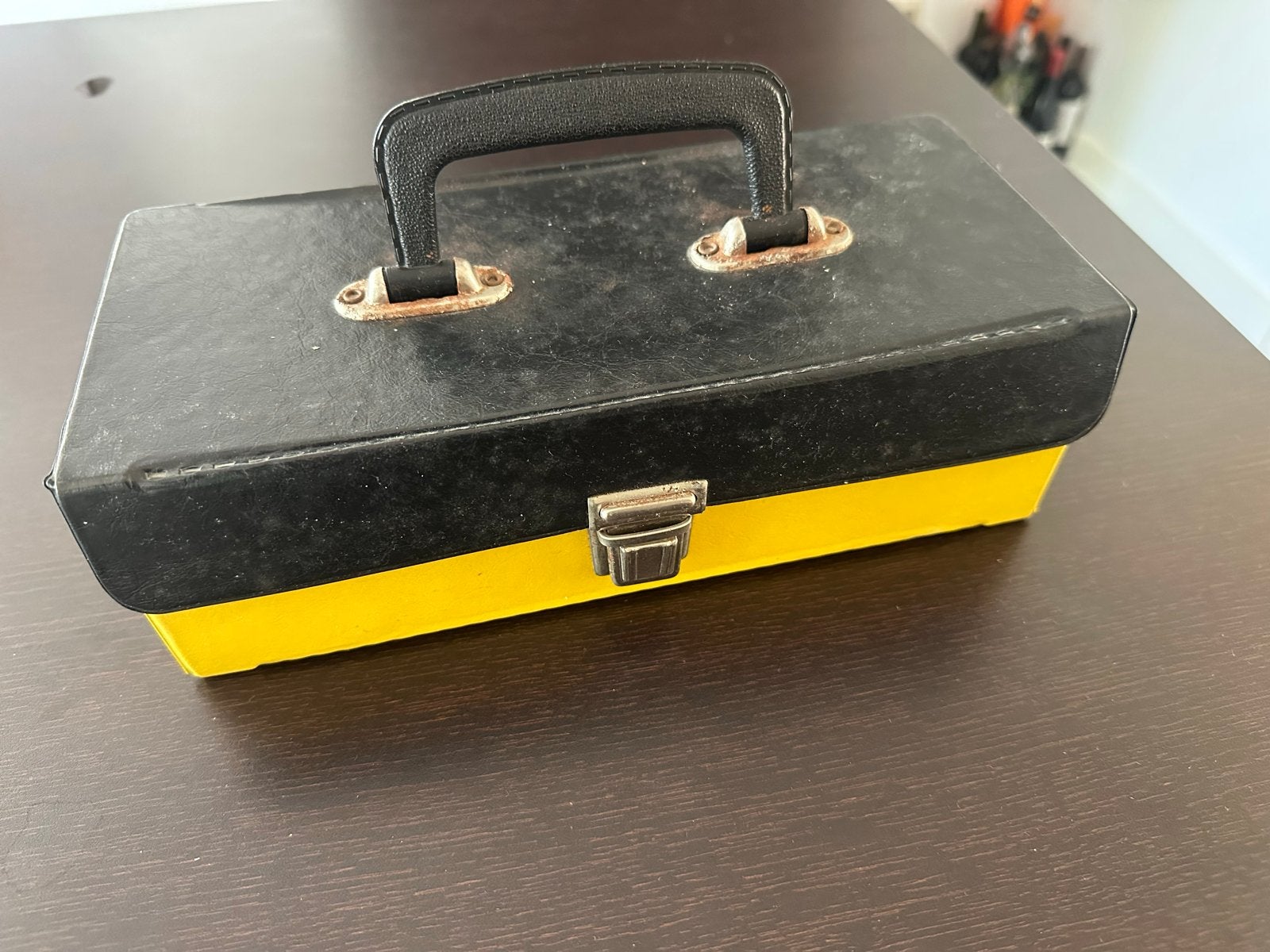 Vintage Gele en Zwarte cassettebandjes koffer met Handvat, Verzamelen, Ophalen of Verzenden, Gebruikt