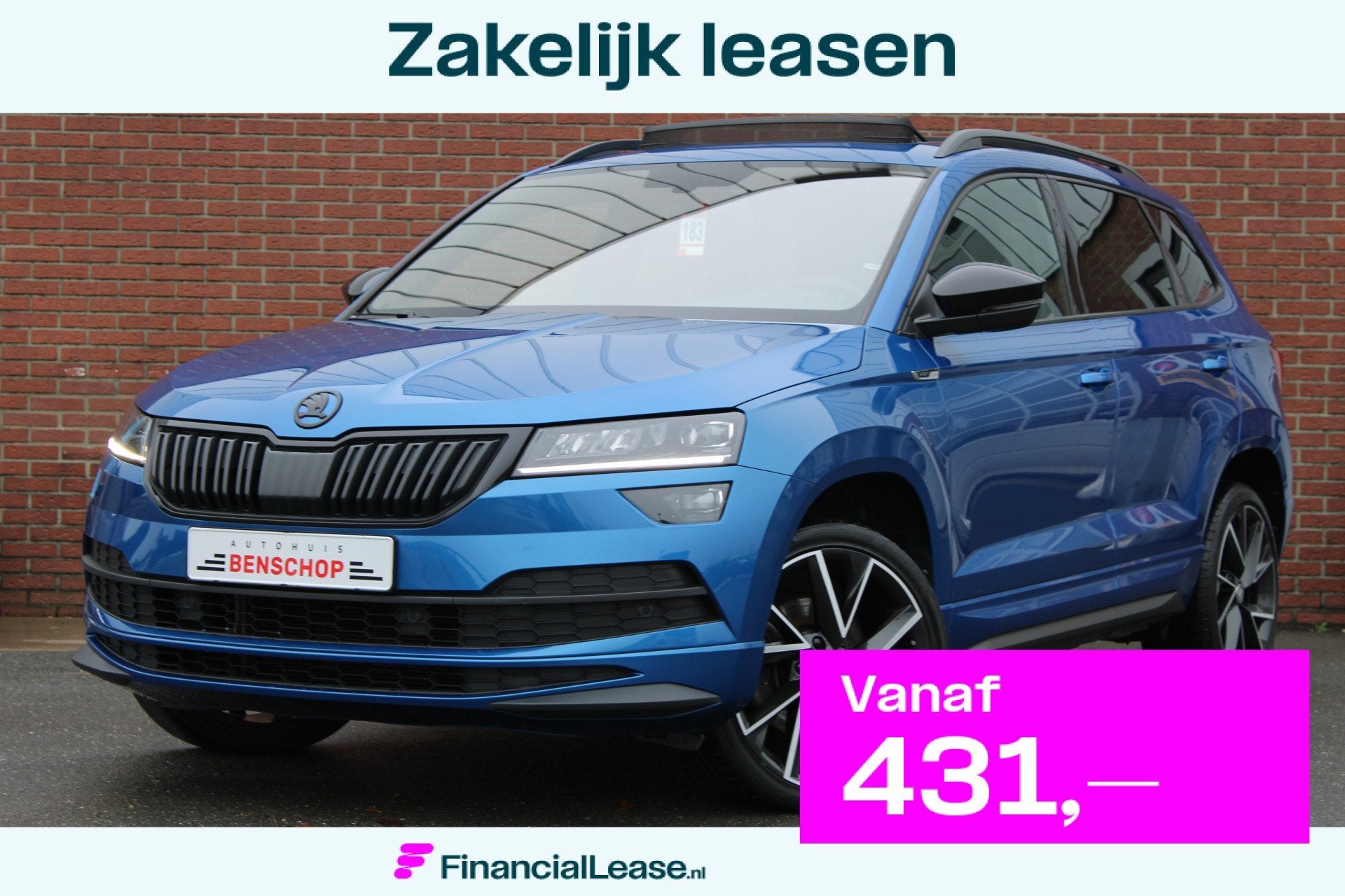 Skoda Karoq 1.5 TSI 150PK ACT Sportline Business |PANO-DAK|T, Dealer onderhouden, 4 cilinders, Blauw, Karoq