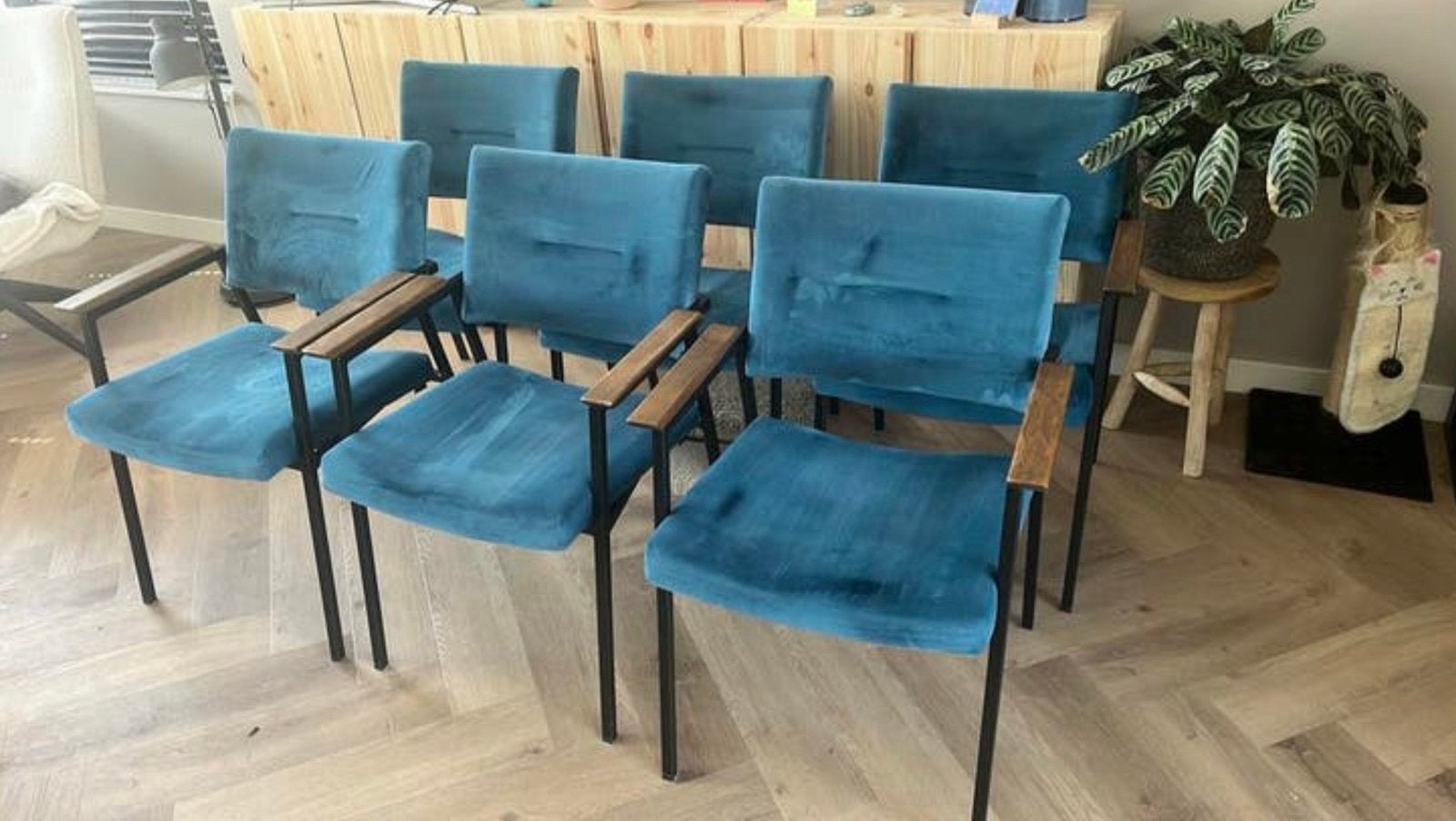 Set van 4 Bodilson Dexter ocean eetkamerstoelen, Ophalen, Gebruikt, Blauw, Overige materialen