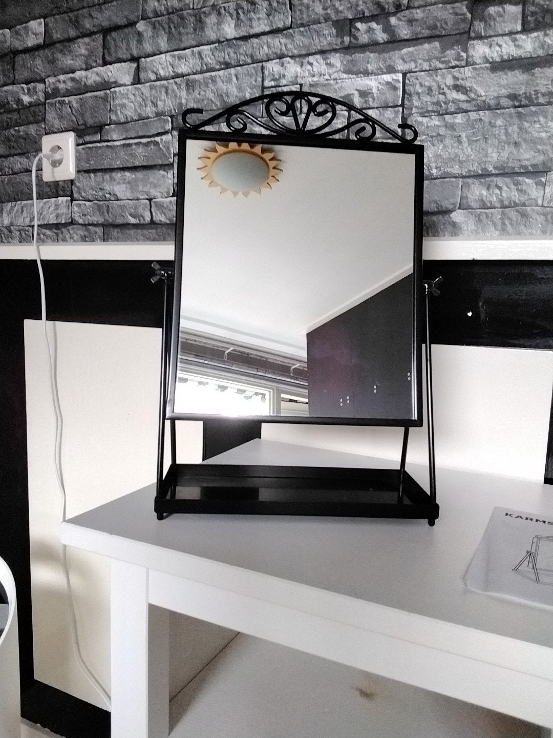 Zwart stalen staande spiegeltje in romantische stijl, Huis en Inrichting, Ophalen, Minder dan 50 cm, Zo goed als nieuw, Minder dan 100 cm