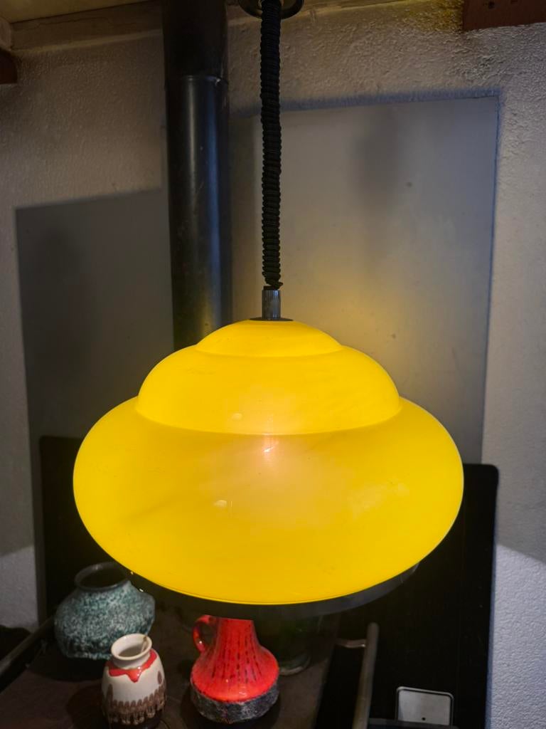 Hanglamp,sixties,zeventies,POP,Mid-Century,Space Age,vintage, Gebruikt, Ophalen of Verzenden, 75 cm of meer, Metaal
