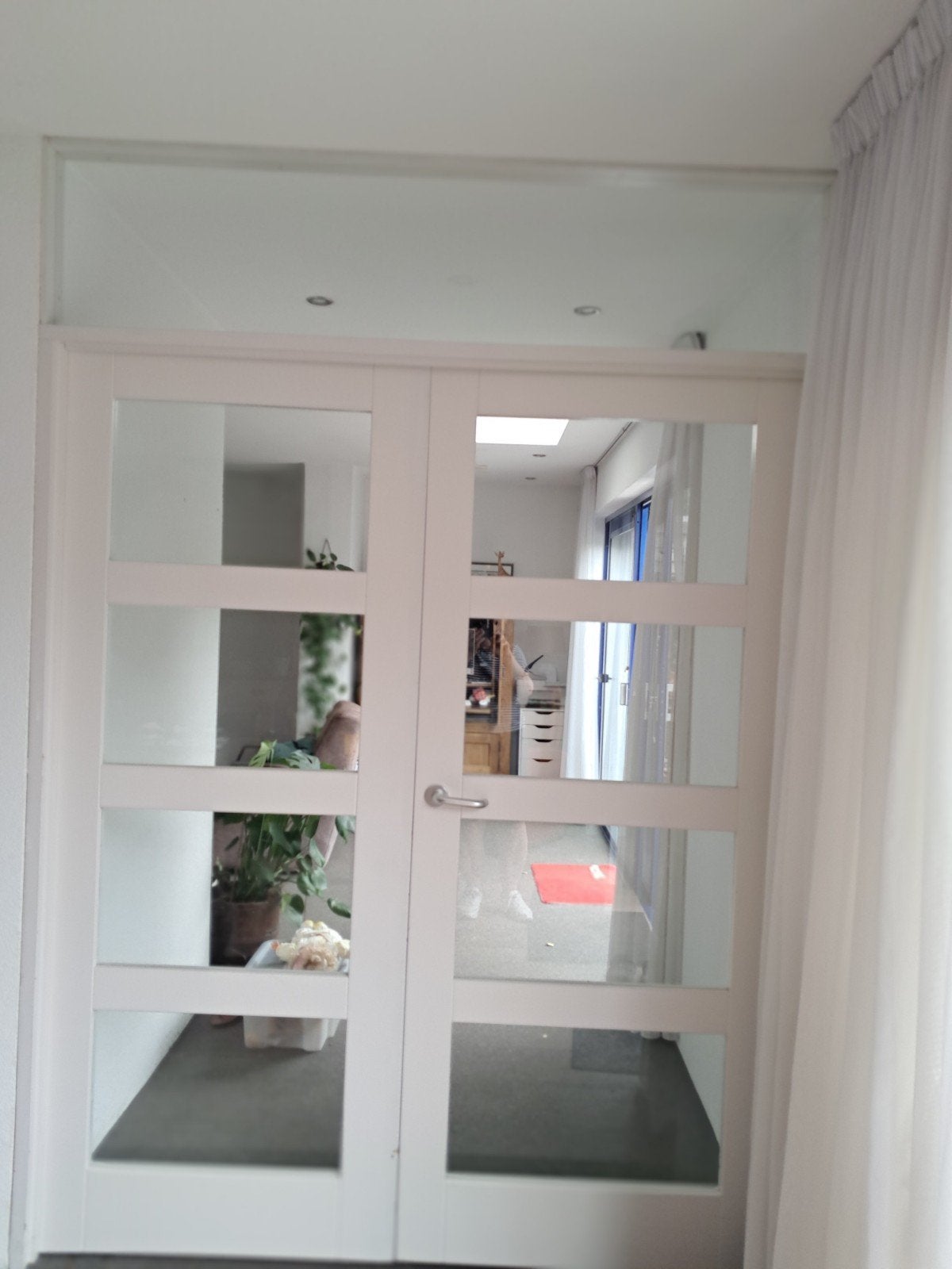 Mooi kozijn met 2 binnendeuren van glas en bovenraam, Ophalen, Gebruikt, Binnendeur, Glas