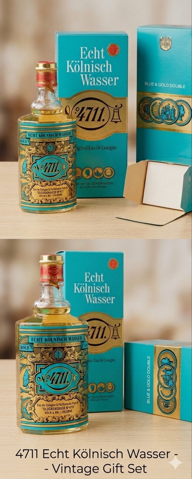 Vintage 4711 Echt Kölnisch Wasser Blue & Gold Double 200ml, Ophalen, Gebruikt