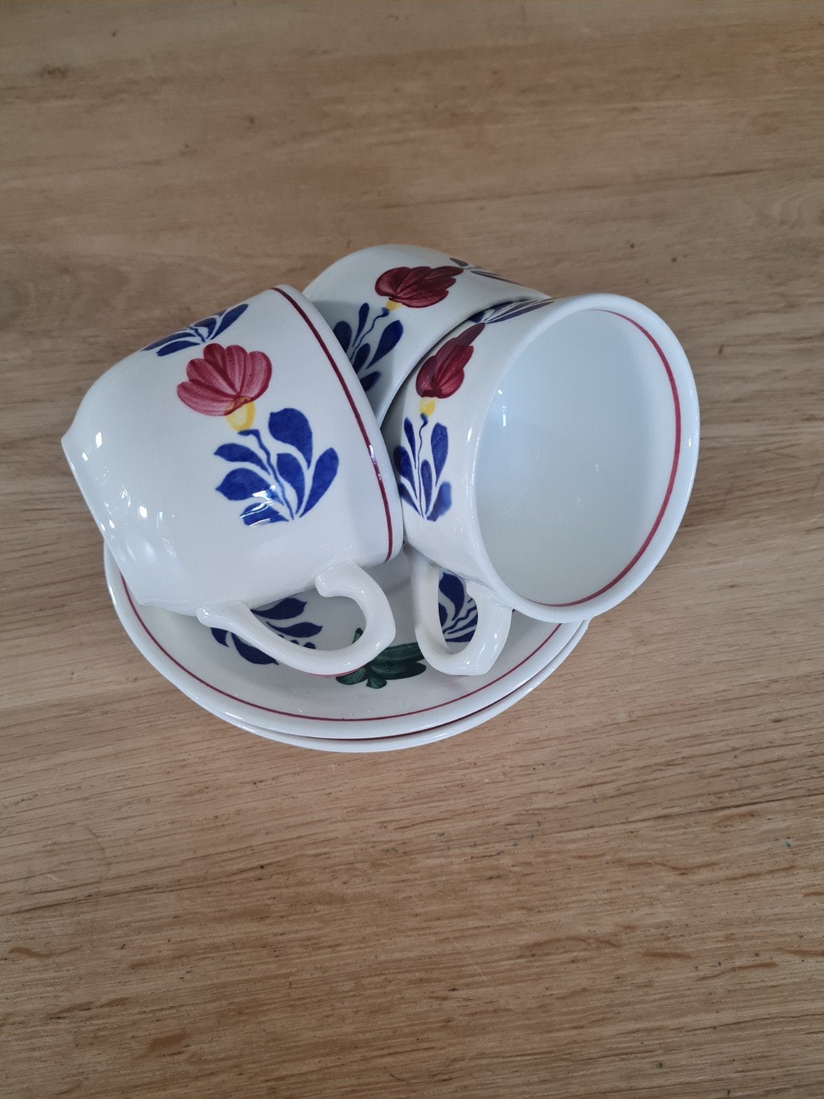 Boerenbont Koffiekopjes met Schotels (3 sets), Ophalen of Verzenden