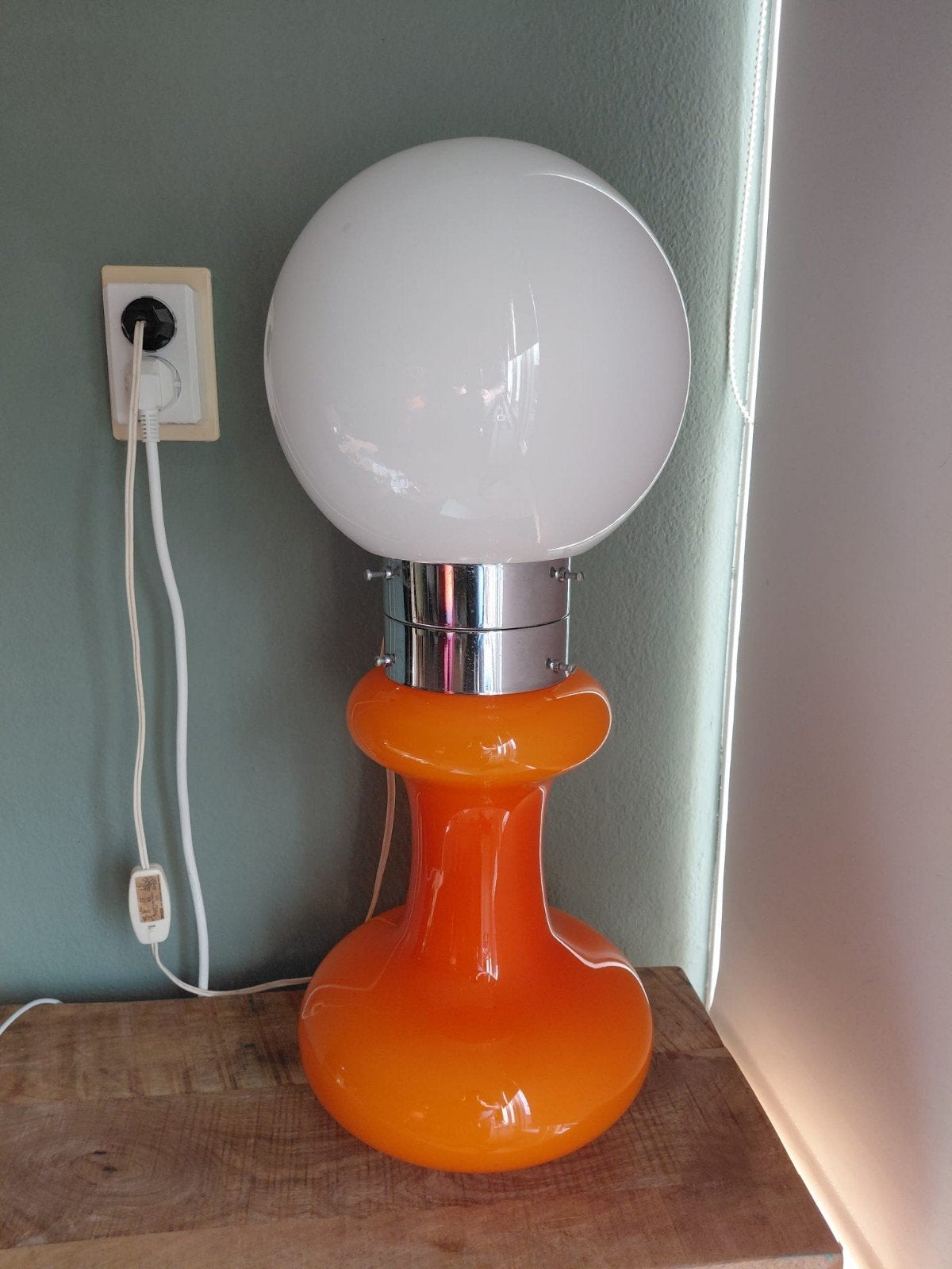 Vintage Oranje Tafellamp met Witte Bol - Jaren '70 Stijl, Ophalen