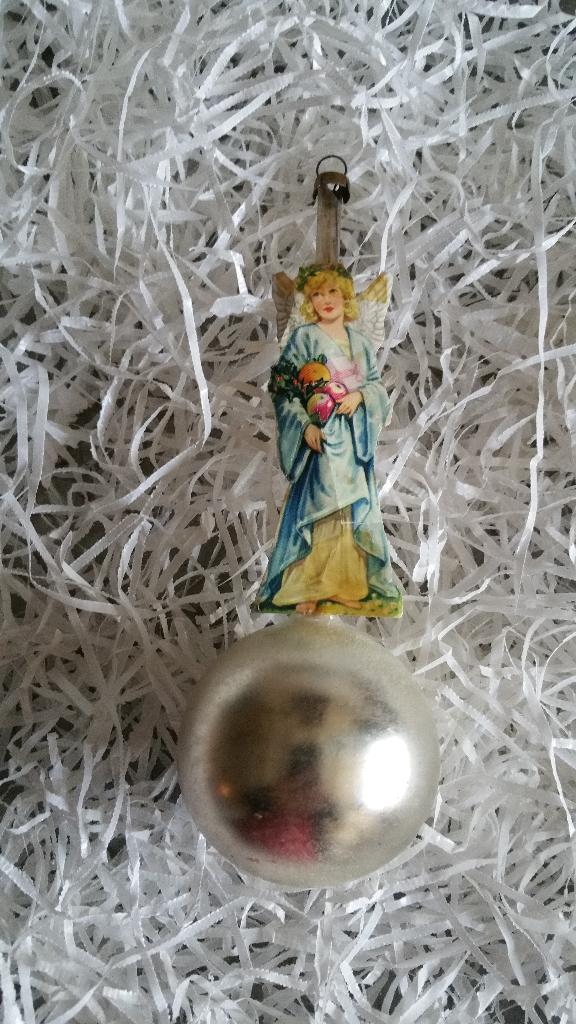 antieke kerstbal nr 374 model bal lange hals engel prent, Diversen, Kerst, Ophalen of Verzenden, Gebruikt