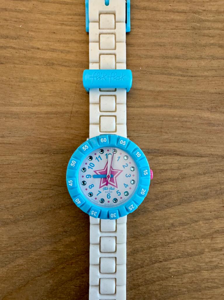 Origineel Flik Flak polymeer horloge “ROSE ETOILÉE” (36,7mm), Ophalen, Zo goed als nieuw, Blauw, Jongen of Meisje