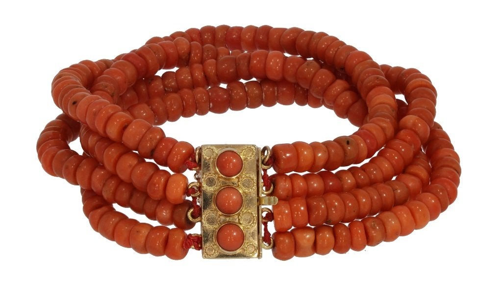 Bloedkoraal fraai antieke armband 14k slot goud dame vintage