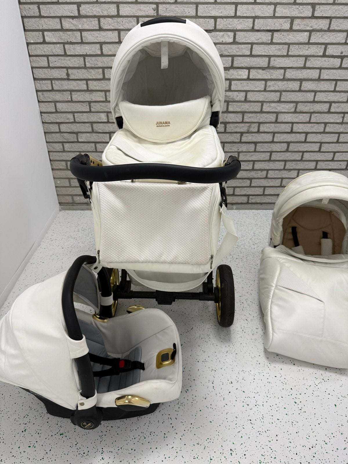 Luxe Kinderwagen Wit Goud 3-in-1 Set - Junama Diamond, Overige merken, Ophalen of Verzenden, Zo goed als nieuw, Combiwagen