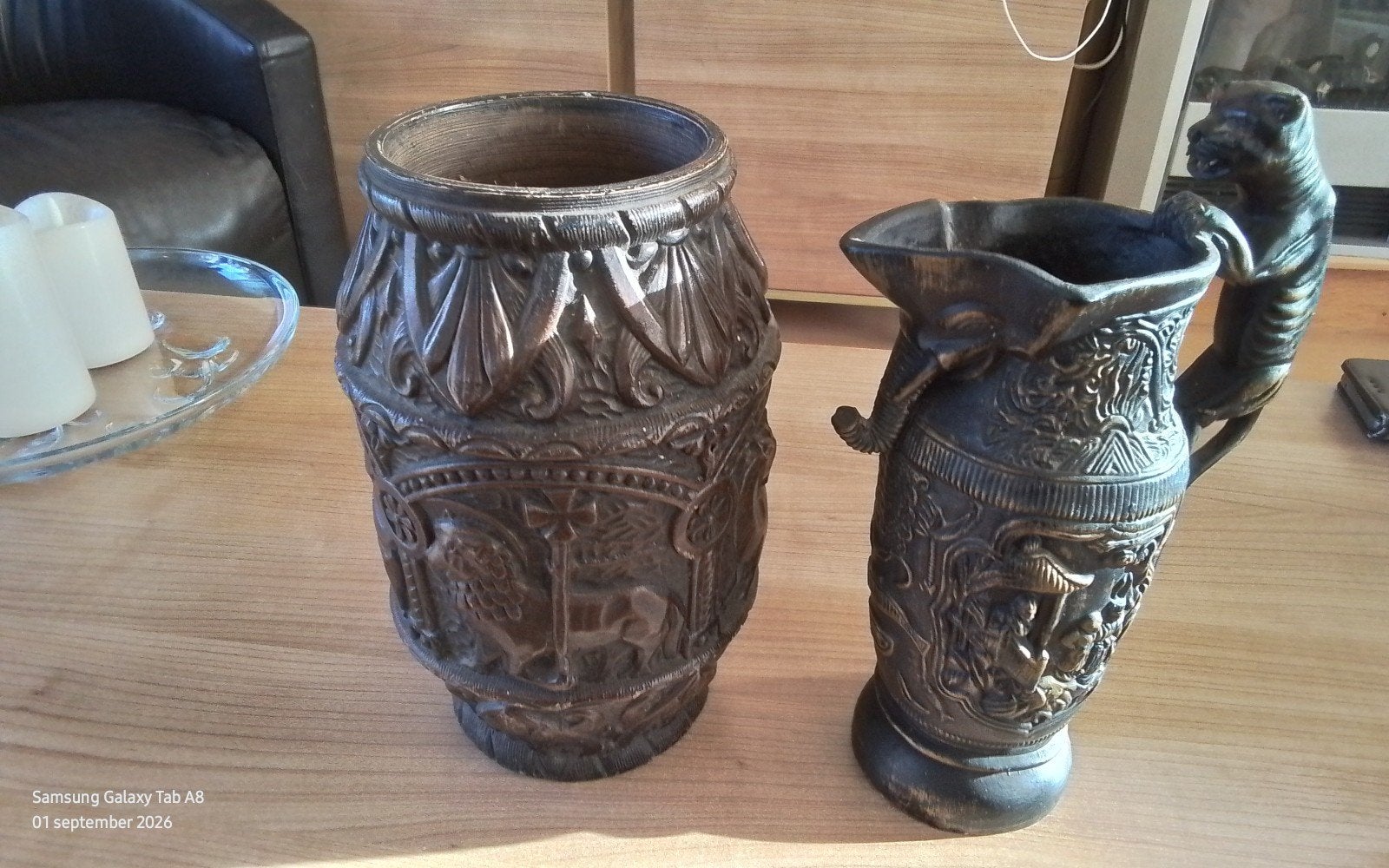 Jugendstil Terracota vaas, Mythische Dieren, Schenkkan gips, Antiek en Kunst, Ophalen of Verzenden