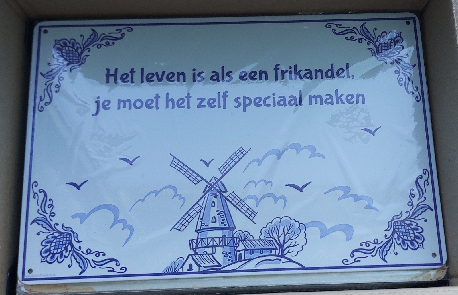 Metalen wandbord 20x30 cm - Het leven is als een frikandel, Ophalen of Verzenden