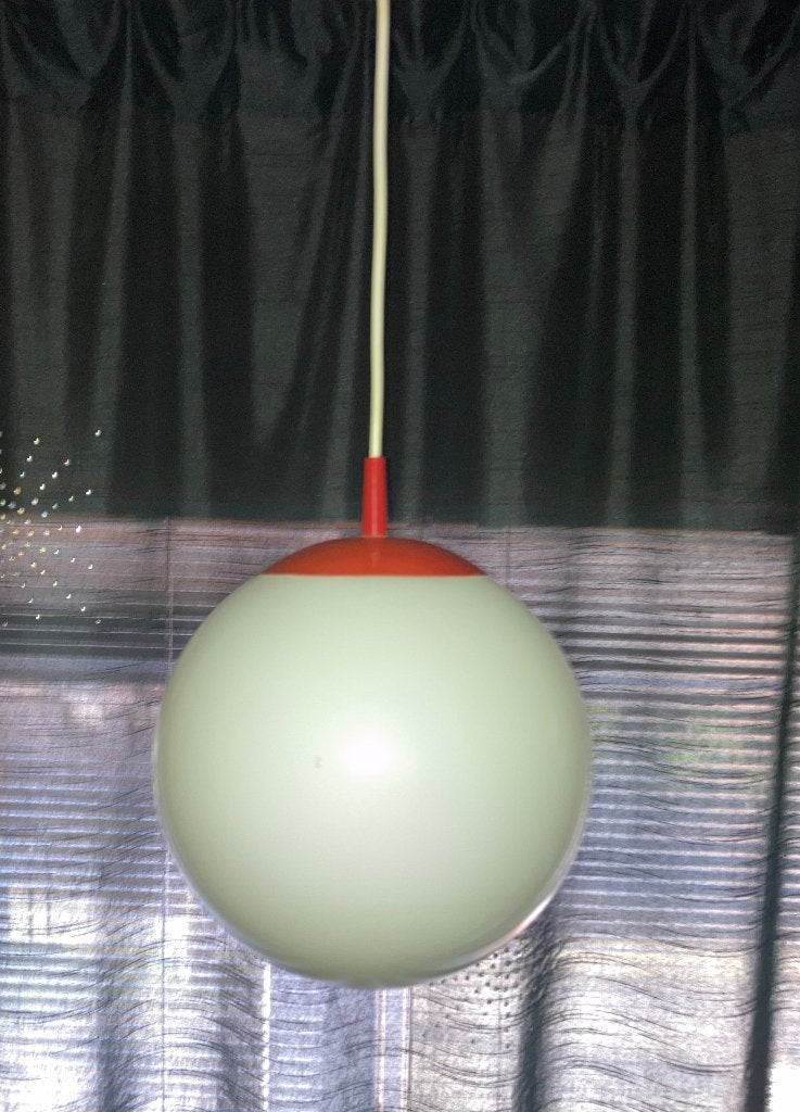 Vintage hanglamp; witte bol, Ophalen of Verzenden, Gebruikt, Glas