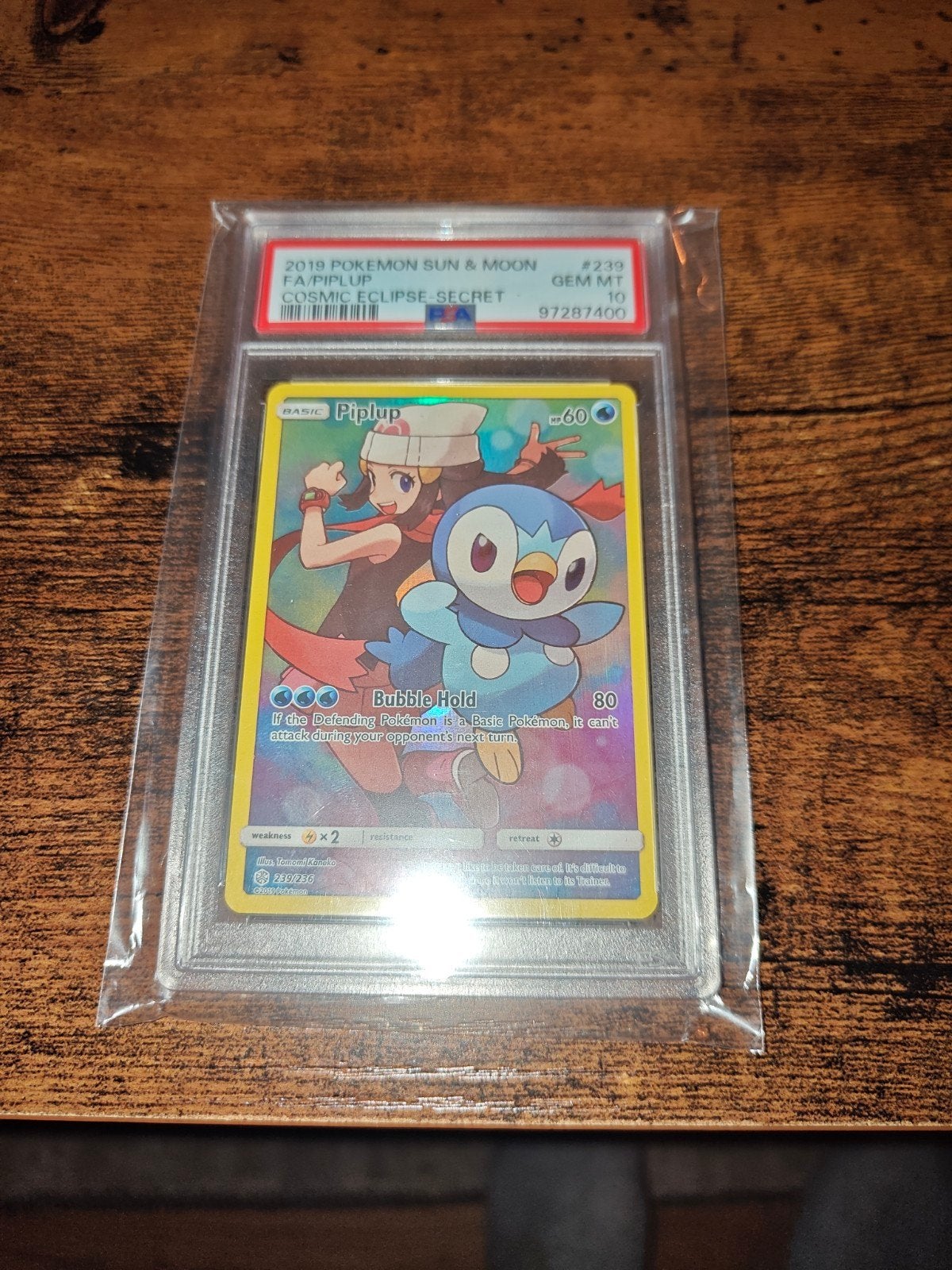 Pokémon Piplup Cosmic Eclipse Secret Rare PSA 10 239/236, Ophalen of Verzenden, Nieuw, Losse kaart
