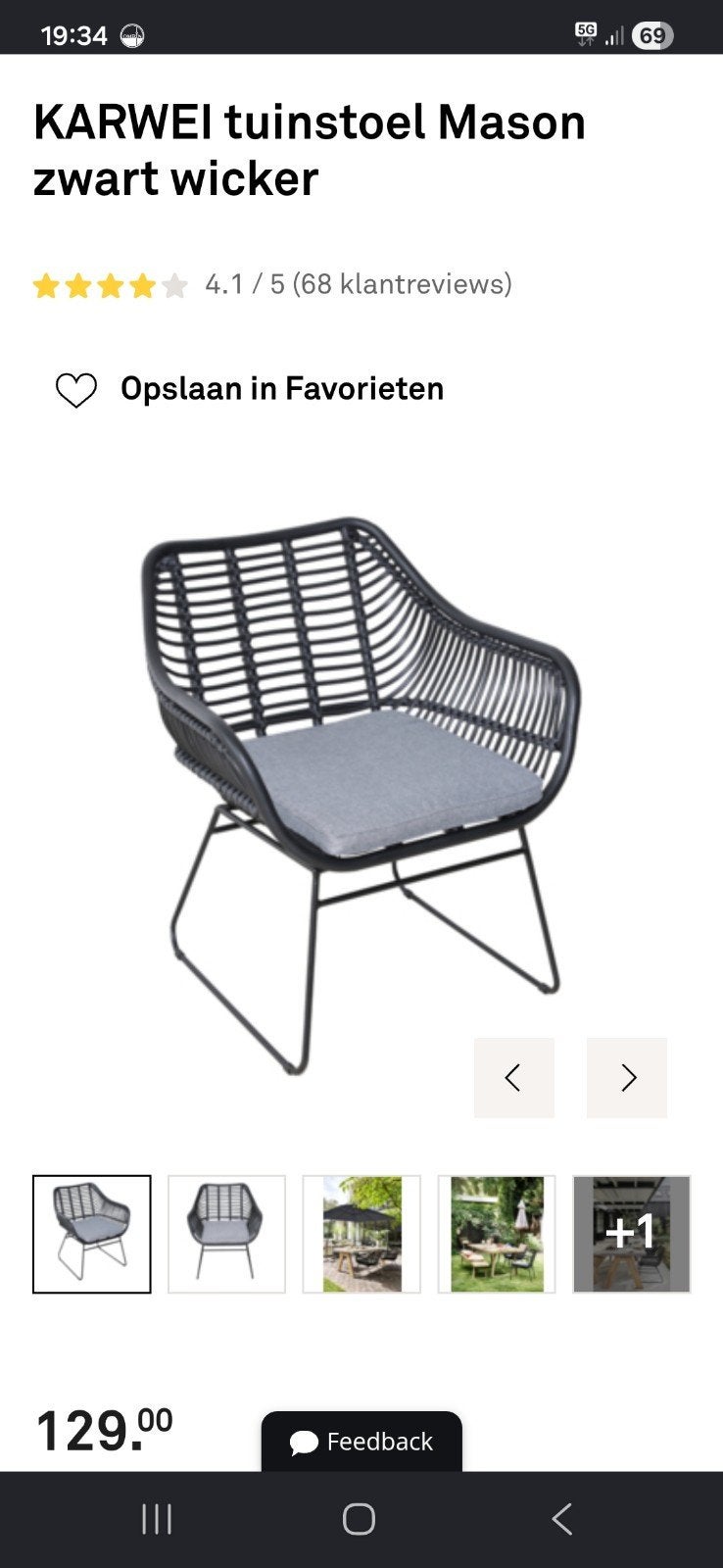 KARWEI tuinstoel Mason zwart wicker met kussens 2 stuks, Tuin en Terras, Ophalen