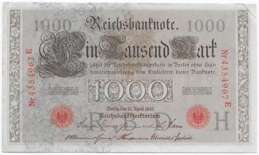 1000 Mark 1910 Reichsbanknote; two red seals 67E, Verzenden, Duitsland, Los biljet